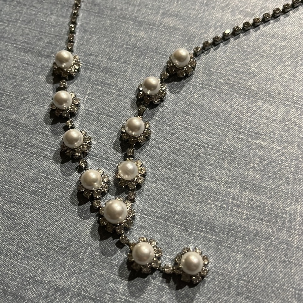 RSVP Faux Pearl & Rhinestone Necklace/Earring Set